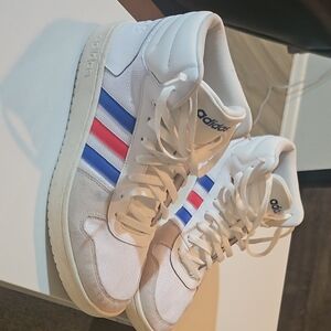 Adidas Men's White Sneakers with Blue and Red Stripes